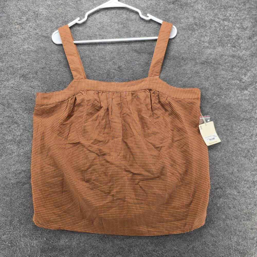 A.n.a Tank Womens XL Brown 100% Cotton Square Neck Pleated Strap Casual Summer